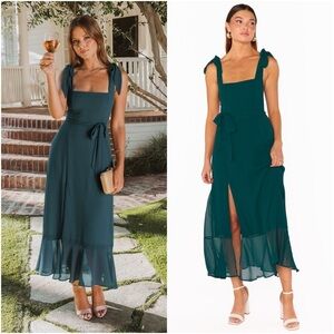 SHOW ME YOUR MUMU Claire Midi Dress In Emerald Chiffon
